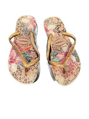 Havaianas Kids Flip Flops – sz 2 rose Gold leopard floral sandals